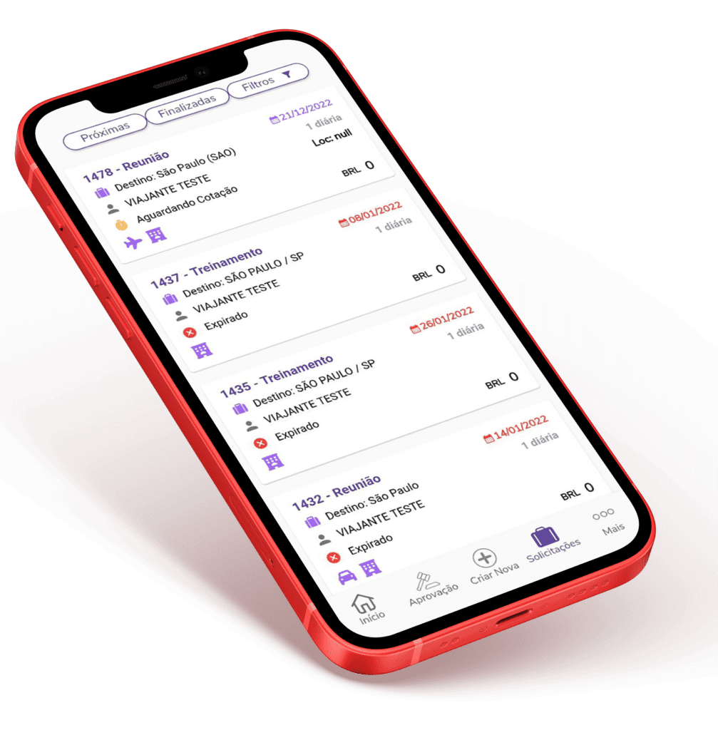 Aplicativo mobile, demostrando a tecnologia em viagens corporativas da Globalis