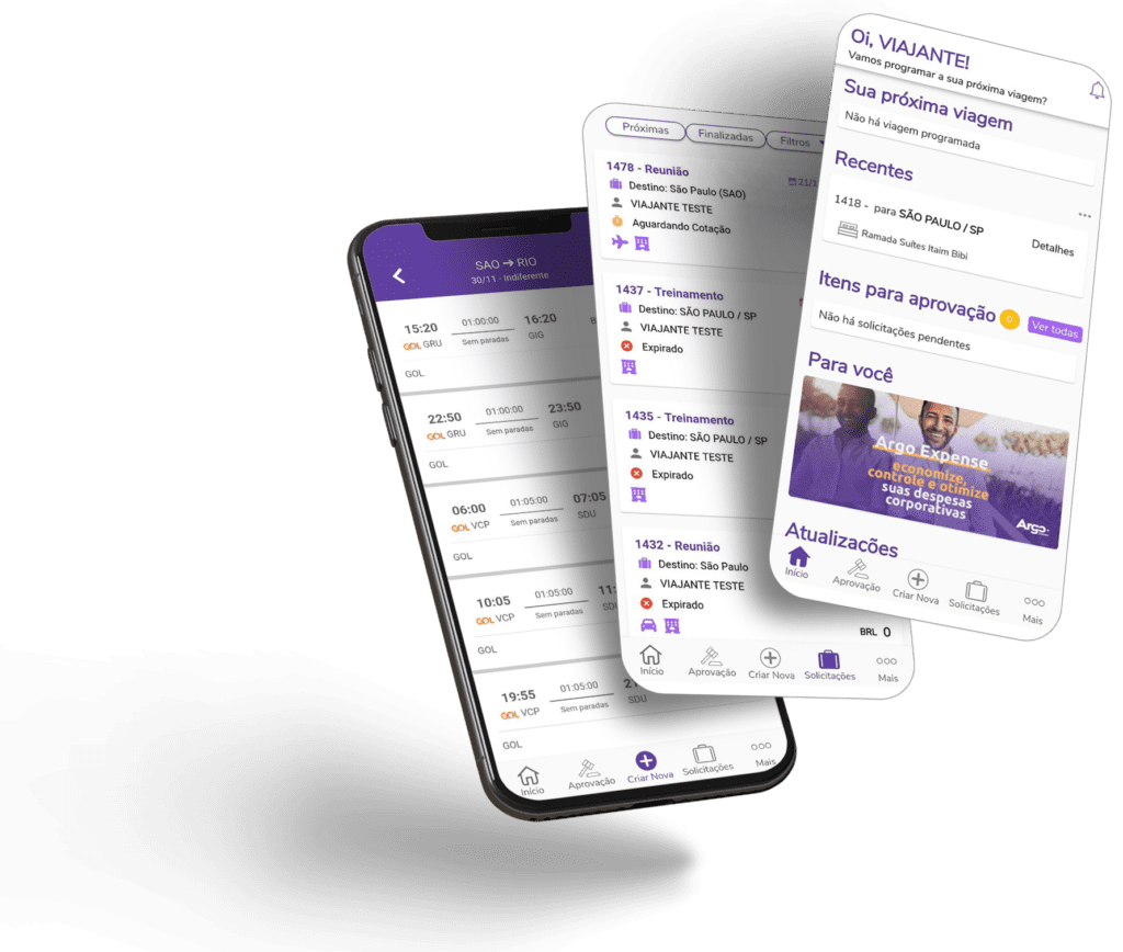 Aplicativo demostrando a tecnologia em viagens corporativas que a Globalis possui